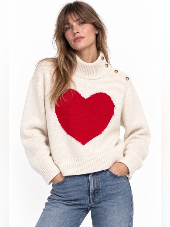 kate spade Sweaters - NWT Kate Spade Cream Turtleneck Sweater with Red Heart